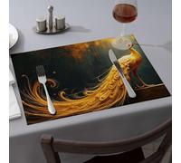 Blue Placemats Golden Peacock With Flowing Tail Feathers Dining Place Mats Premium Kitchen & Dining Pink Placemats(6PCS)