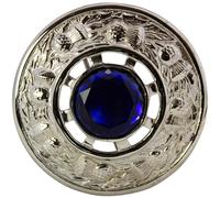 (Blue) Plaid Brooch Fly Scottish Thistle Design Chrome Polished with Various Stones 4 Styles Made in UK Scottish Celtic Kilt Pin Novelty Brooches and Pins