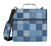Blue Plaid (Denim Style) 1.5 Inch 3 Ringing Organizer Binder with Strap Includes Zip Pocket Portfolio Binder Suitable for Middle School