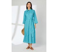 Blue Plain Broderie Belted Shirt Dress Principles Aqua 14