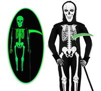 Blue Planet Fancy Dress Childrens Kids Boys Girls Skeleton Costume and Scythe Weapon Glow in the Dark Halloween Skeletons Costumes (Small (4-6 Years))