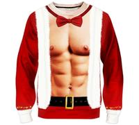 Blue Planet Fancy Dress Men's Christmas Jumper Red Santa Design (Large) 3D Funny Six-Pack Abs Muscle Novelty Xmas Sweater for Adults - Hilarious, Ugly Christmas Sweatshirt Couples