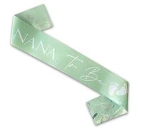Blue Planet Fancy Dress Satin Nana to Be Sash - Mint Sage Green with White Text & Botanical Flowers - Neutral Unisex Baby Shower Sash for Grandma - Party Decoration & Keepsake Gift