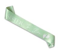 Blue Planet Fancy Dress Satin Sister to Be Sash - Mint Sage Green with White Text & Botanical Flowers - Neutral Unisex Baby Shower Sash for Grandma - Party Decoration & Keepsake Gift