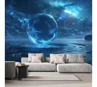 Blue Planet Photo Mural Wallpaper Science Fiction 200x140 cm Modern Non-Woven Poster Wallpaper 3D Print Large Wall Mural for Living Room Bedroom Dining Room Hotel Wall Art Painting H1257