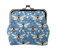Blue Plant Bee Print Coin Purse for Women, Kiss-lock Change Purse Wallets, Small PU Leather Coin Purses