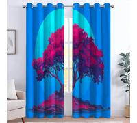 Blue Plant Blackout Curtains for Bedroom 43 inch Long 2 Panels Fantasy Moon Trees 3D Print Patterned Curtains for Living Room Eyelet Thermal Insulated Darkening Window Drapes, 39W x 43L