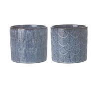 Blue Plant Pot for Houseplants 1x Geometric Pattern Pot- 2 Designs, Mediterranean Cactus Plant Pot Cover, Glazed Indoor Small Flower Pot, Orchid Pot, Succulent Pot Ceramic Kitchen Herb Pot (Feather)