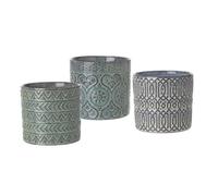 Blue Plant Pot for Houseplants, 1x Geometric Pattern Pot- 3 Designs, Mediterranean Cactus Plant Pot Cover, Glazed Indoor Small Green Flower Pot, Succulent Pot Ceramic Kitchen Herb Pot (Lines)