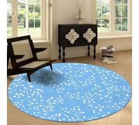Blue Plants Vines White Flowers Round Carpet 220 cm Living Room, Pastoral Soft Low-pile Carpet Washable Circle Rug - Non-slip Area Rug for Bedroom Living Dining Room Entryway Playroom