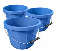 Blue Plastic Calf Feed Buckets Heavy Duty with Metal Handle - 2 Gallon 10L Bucket 3 Pack