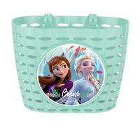 Blue plastic Disney Frozen II front child basket with strap attachment.