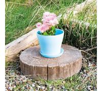 Blue Plastic Plant Pot - Weatherproof Lightweight Durable Colourful Indoor Outdoor Home Garden Planter with Drainage Holes & Saucer for Patio, Decking, Balcony or Inside - H20 x 14.5cm Diameter