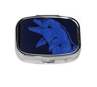 (Blue Play) Square Pill Box with 2 Compartment Small Pill Organizer Portable Pill Case Vitamin Containers, Travel Essentials 5.5x4x1.8 cm