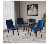 Urbn-Living Urbnliving 87Cm Height Blue Plush Velvet Padded Dining Chairs With Metal Legs Home Furniture 4 Pcs