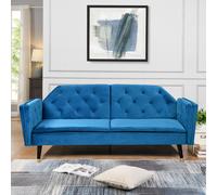 (Blue) Plush Velvet Tufted Sofa Bed In Various Colours