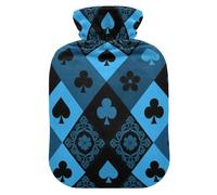 Blue Poker Grid hot Water Bottle with Soft Cover, 2L Water Bags for Arthritis, Neck and Shoulder Pain Relief, Bolsa para agua Caliente para Dolor