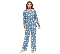 Blue Polar Bear Stars Blue Women Pajama Sets 2 Piece Soft Men Lounge Pants Loungewear, Blue Polar Bear Stars Blue, L