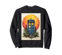Blue Police Box with cannabis leaves and moon 1 - Fan Fun Sweatshirt