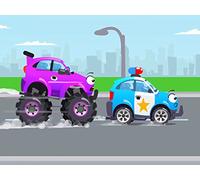 Blue Police Car and Monster Truck