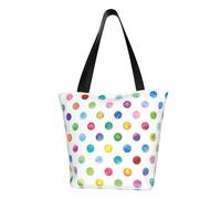 Blue Polka Dot Pattern Fashion Canvas Tote Bag With All Over Print Design,Large Reusable Shopper Tote With Double Handles,Beach Tote, Weekend Bag