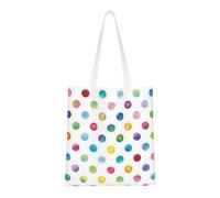 Blue Polka Dot Pattern Fashion Canvas Tote Bag With All Over Print Design, Large Reusable Shopper Tote With Double Handles,Beach Tote, Weekend Bag