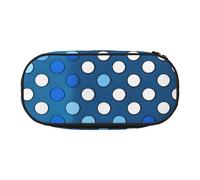 Blue Polka Dot Pattern Print Pencil Case Spacious Pen Pouch Zipper High Capacity Makeup Tools Office Supplies, Black, One Size, Cute