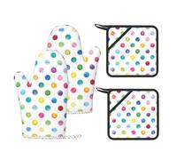 Blue Polka Dot Pattern Printed Kitchen Set with Heat Resistant Oven Mitts & Non-Slip Pot Holders for Baking Grilling