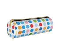 Blue Polka Dot Pattern Printed Leather Pencil Case Round Pen Pencil Pouch Office Large Pencil Bag Stationery Box for Men Women Teens Students
