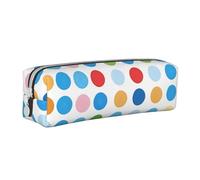 Blue Polka Dot Pattern Printed Leather Pencil Case Simple Pen Pencil Pouch Office Large Pencil Bag Stationery Box for Men Women Teens Students
