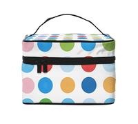 Blue Polka Dot Pattern Printed Travel Makeup Bag Spacious Portable Cosmetic Organiser with Handle, Large Capacity Toiletry Bag, Gift for Women Girls