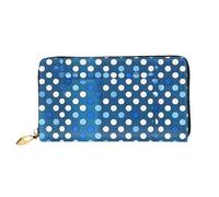 Blue Polka Dot Print Leather Wallet Cell Phone Credit Cards Wallet Leather Wallet for Women Zipper Pocket Black One Size Black One Size Black One Size, Black/White, One Size
