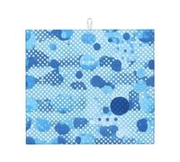 Blue Polka Dot Print Print Absorbent Kitchen Drying Mat Dish Pad for Coffee Bar Rack Daily Foldable Hangable