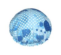 Blue Polka Dot Print Print Reusable Shower Cap For Women Shower Caps With Double-Layer Elastic For Long Hair Bath