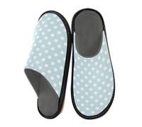 Blue Polka Dot Slippers for Men Women, Geometric Teal Womens House Slippers Indoor Slipper Socks House Shoes Bedroom Travel Shoe Use