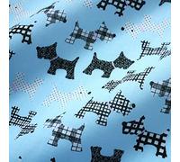 Blue Polycotton Fabric with Black & White Scottie Dogs (Per Metre)