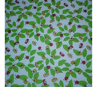 Blue Polycotton Fabric with Ladybirds and Leaves Print (Per Metre)