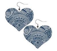 Blue Polynesian Maori Tribal Pattern Elegant Leather Heart-Shaped Earrings-Fashionable And Unique Accessories For Everyday Wear