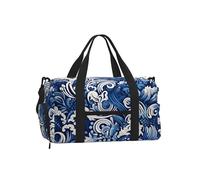 Blue Polynesian Maori Tribal Pattern Gym Duffle Bag with Shoe Compartment Travel Weekender Overnight Bag Waterproof Sports Gym Bag with Shoulder Strap