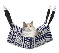 Blue Polynesian Maori Tribal Pattern Hanging Pet Hammock with Adjustable Straps and Metal Hooks Double Sided Bed