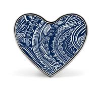 Blue Polynesian Maori Tribal Pattern Lapel Pin Heart Brooch Premium Aluminum Alloy Badge Lightweight Wearable Badge Cute Love Brooch For Valentine'S Day Mother'S Day Wedding Daily Wear & Gift Pin