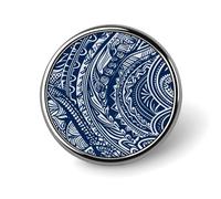 Blue Polynesian Maori Tribal Pattern Lapel Pins Metal Pin Badge Personalized Pinback Button Badges Classic Round Badge Recognition Enamel Lapel Pin for Jackets, Backpacks, Bags