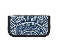 Blue Polynesian Maori Tribal Pattern Large Capacity Canvas Pencil Case, Sturdy and Durable, Easy to Store in an Orderly Manner
