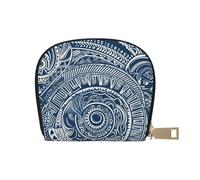 Blue Polynesian Maori Tribal Pattern Leather Semi-Circular Card Bag, Compact and Convenient, Easy to Store