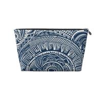 Blue Polynesian Maori Tribal Pattern Leather Travel Wash Bag, Stylish and Durable, Easy to Carry