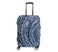Blue Polynesian Maori Tribal Pattern Luggage Cover, Blue Polynesian Maori Tribal Pattern Design Suitcase Protector, Personalized Stretchable Washable Travel Sleeve for 19-32 Inch Luggage X-Large
