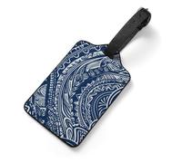 Blue Polynesian Maori Tribal Pattern Luggage Tags with Information Card & Detachable Strap - Durable PU Scratch-Resistant Name ID Identifiers for Suitcases, Travel Bags, Backpacks, and Gym Bags