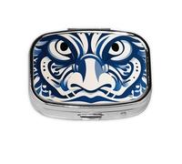 Blue Polynesian Maori Tribal Pattern Mini Pill Box Metal Travel Medicine Organizer with 2 Compartments Pocket-Sized Pill Container