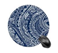 Blue Polynesian Maori Tribal Pattern Mouse Pad Portable Round Gaming Mouse Pad Cute Small Computer Mouse Mat Decoration Non-Slip Gaming Mousepad for Home Office Work 7.8 X 7.8 Inch