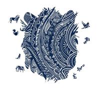 Blue Polynesian Maori Tribal Pattern Personalized Jigsaw Puzzles, 141 Pcs Wooden Jigsaw Puzzle Tiger Head Shape Puzzle Gift